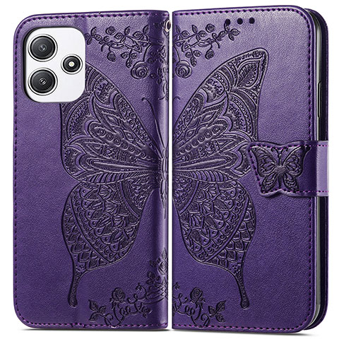 Coque Portefeuille Papillon Livre Cuir Etui Clapet pour Xiaomi Poco M6 Pro 5G Violet