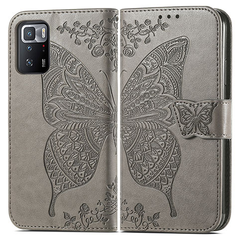 Coque Portefeuille Papillon Livre Cuir Etui Clapet pour Xiaomi Poco X3 GT 5G Gris