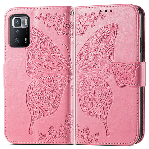 Coque Portefeuille Papillon Livre Cuir Etui Clapet pour Xiaomi Poco X3 GT 5G Rose Rouge