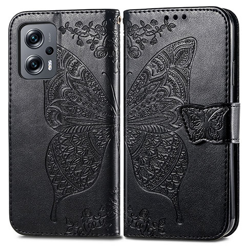 Coque Portefeuille Papillon Livre Cuir Etui Clapet pour Xiaomi Poco X4 GT 5G Noir