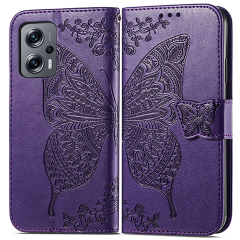 Coque Portefeuille Papillon Livre Cuir Etui Clapet pour Xiaomi Poco X4 GT 5G Violet