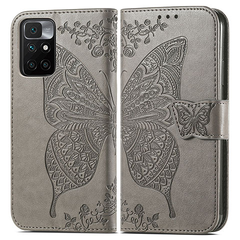 Coque Portefeuille Papillon Livre Cuir Etui Clapet pour Xiaomi Redmi 10 4G Gris