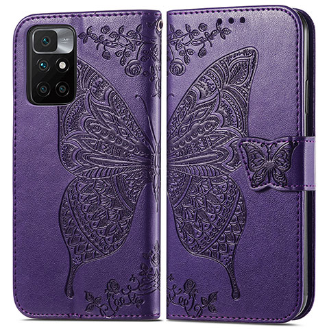 Coque Portefeuille Papillon Livre Cuir Etui Clapet pour Xiaomi Redmi 10 4G Violet