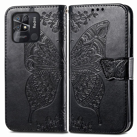 Coque Portefeuille Papillon Livre Cuir Etui Clapet pour Xiaomi Redmi 10 India Noir