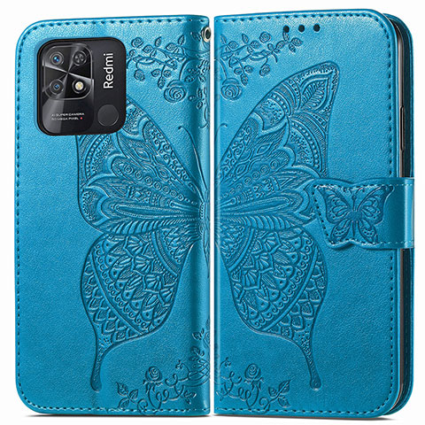 Coque Portefeuille Papillon Livre Cuir Etui Clapet pour Xiaomi Redmi 10 Power Bleu