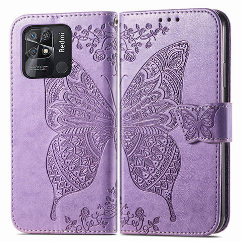 Coque Portefeuille Papillon Livre Cuir Etui Clapet pour Xiaomi Redmi 10C 4G Violet Clair