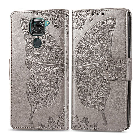 Coque Portefeuille Papillon Livre Cuir Etui Clapet pour Xiaomi Redmi 10X 4G Gris