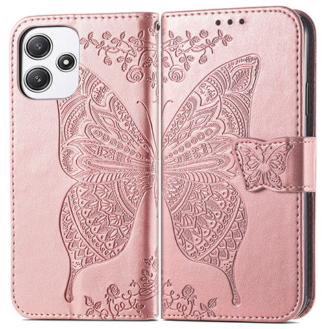 Coque Portefeuille Papillon Livre Cuir Etui Clapet pour Xiaomi Redmi 12 5G Or Rose