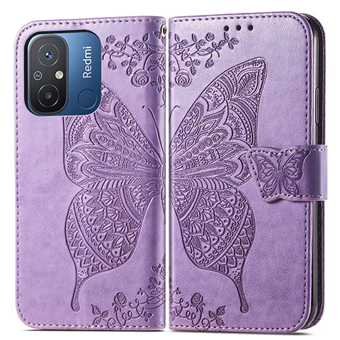 Coque Portefeuille Papillon Livre Cuir Etui Clapet pour Xiaomi Redmi 12C 4G Violet Clair