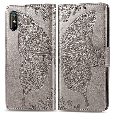 Coque Portefeuille Papillon Livre Cuir Etui Clapet pour Xiaomi Redmi 9A Gris