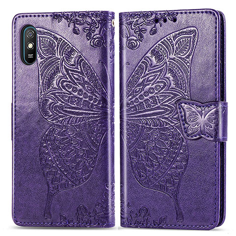 Coque Portefeuille Papillon Livre Cuir Etui Clapet pour Xiaomi Redmi 9AT Violet