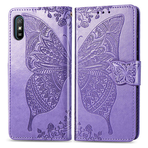 Coque Portefeuille Papillon Livre Cuir Etui Clapet pour Xiaomi Redmi 9i Violet Clair