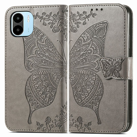 Coque Portefeuille Papillon Livre Cuir Etui Clapet pour Xiaomi Redmi A2 Gris