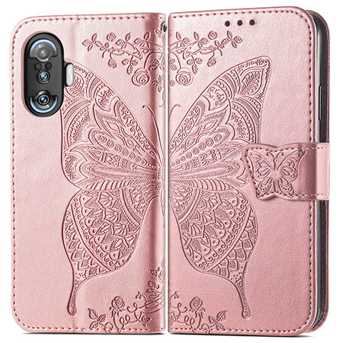 Coque Portefeuille Papillon Livre Cuir Etui Clapet pour Xiaomi Redmi K40 Gaming 5G Rose