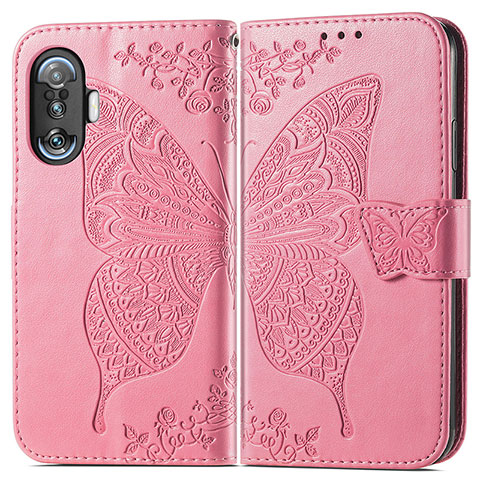 Coque Portefeuille Papillon Livre Cuir Etui Clapet pour Xiaomi Redmi K40 Gaming 5G Rose Rouge