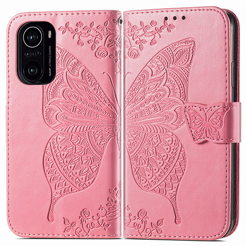 Coque Portefeuille Papillon Livre Cuir Etui Clapet pour Xiaomi Redmi K40 Pro 5G Rose Rouge