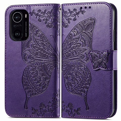 Coque Portefeuille Papillon Livre Cuir Etui Clapet pour Xiaomi Redmi K40 Pro 5G Violet