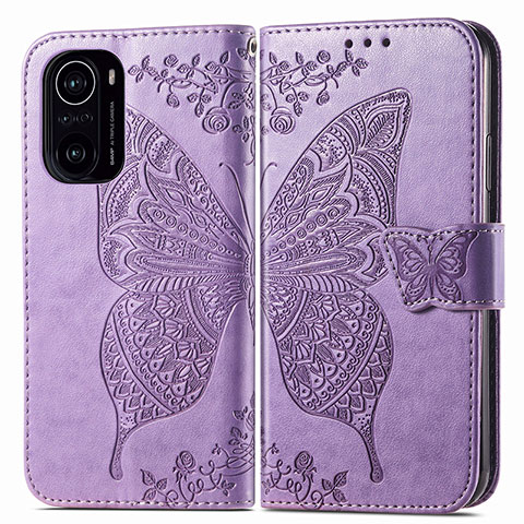 Coque Portefeuille Papillon Livre Cuir Etui Clapet pour Xiaomi Redmi K40 Pro 5G Violet Clair