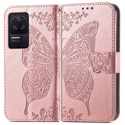 Coque Portefeuille Papillon Livre Cuir Etui Clapet pour Xiaomi Redmi K40S 5G Rose