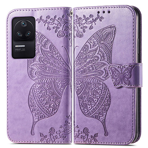 Coque Portefeuille Papillon Livre Cuir Etui Clapet pour Xiaomi Redmi K40S 5G Violet Clair