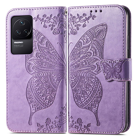 Coque Portefeuille Papillon Livre Cuir Etui Clapet pour Xiaomi Redmi K50 5G Violet Clair