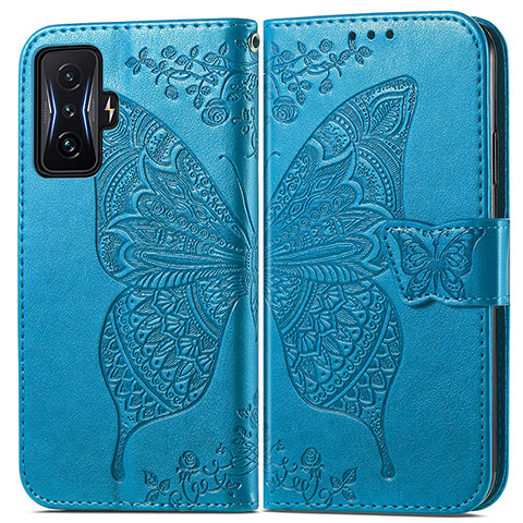 Coque Portefeuille Papillon Livre Cuir Etui Clapet pour Xiaomi Redmi K50 Gaming 5G Bleu