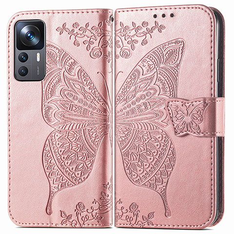 Coque Portefeuille Papillon Livre Cuir Etui Clapet pour Xiaomi Redmi K50 Ultra 5G Rose