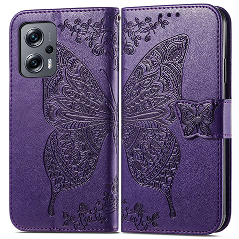 Coque Portefeuille Papillon Livre Cuir Etui Clapet pour Xiaomi Redmi K50i 5G Violet