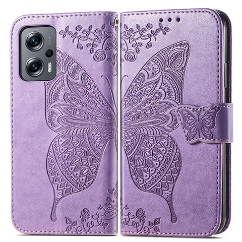 Coque Portefeuille Papillon Livre Cuir Etui Clapet pour Xiaomi Redmi K50i 5G Violet Clair