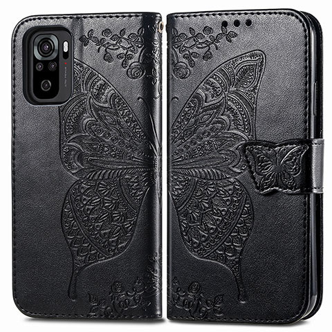 Coque Portefeuille Papillon Livre Cuir Etui Clapet pour Xiaomi Redmi Note 10 4G Noir