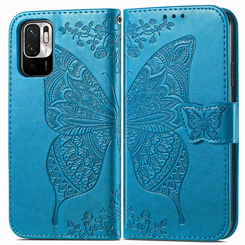 Coque Portefeuille Papillon Livre Cuir Etui Clapet pour Xiaomi Redmi Note 10 JE 5G Bleu