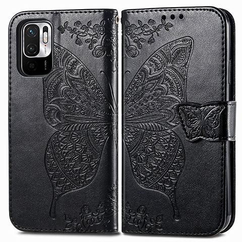 Coque Portefeuille Papillon Livre Cuir Etui Clapet pour Xiaomi Redmi Note 10 JE 5G Noir