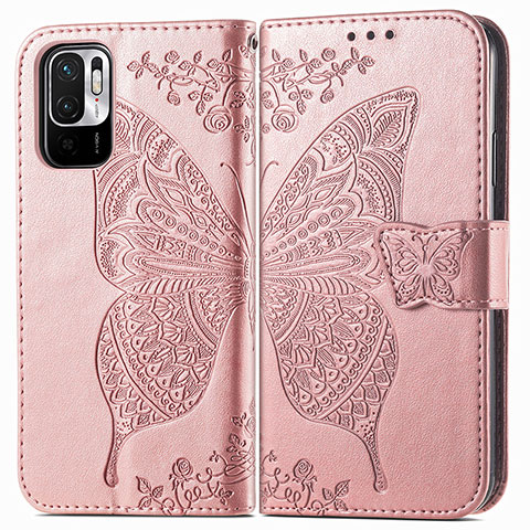 Coque Portefeuille Papillon Livre Cuir Etui Clapet pour Xiaomi Redmi Note 10 JE 5G Rose