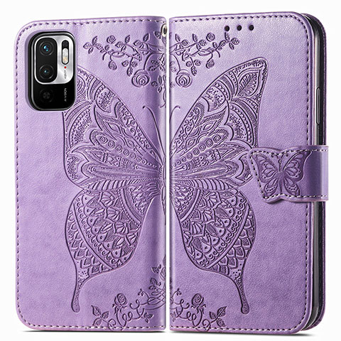 Coque Portefeuille Papillon Livre Cuir Etui Clapet pour Xiaomi Redmi Note 10 JE 5G Violet Clair