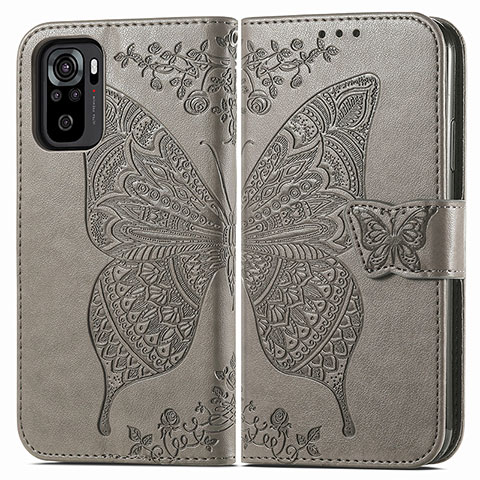 Coque Portefeuille Papillon Livre Cuir Etui Clapet pour Xiaomi Redmi Note 10S 4G Gris