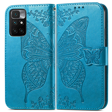 Coque Portefeuille Papillon Livre Cuir Etui Clapet pour Xiaomi Redmi Note 11 4G (2021) Bleu