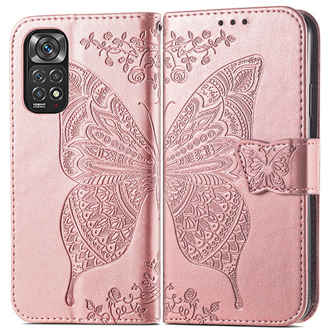 Coque Portefeuille Papillon Livre Cuir Etui Clapet pour Xiaomi Redmi Note 11 4G (2022) Rose