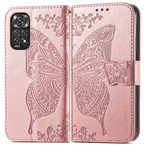 Coque Portefeuille Papillon Livre Cuir Etui Clapet pour Xiaomi Redmi Note 11 Pro 4G Rose