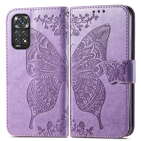 Coque Portefeuille Papillon Livre Cuir Etui Clapet pour Xiaomi Redmi Note 11 Pro 5G Violet Clair