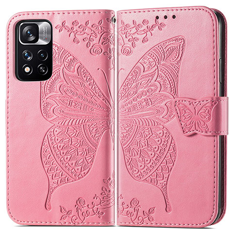 Coque Portefeuille Papillon Livre Cuir Etui Clapet pour Xiaomi Redmi Note 11 Pro+ Plus 5G Rose Rouge