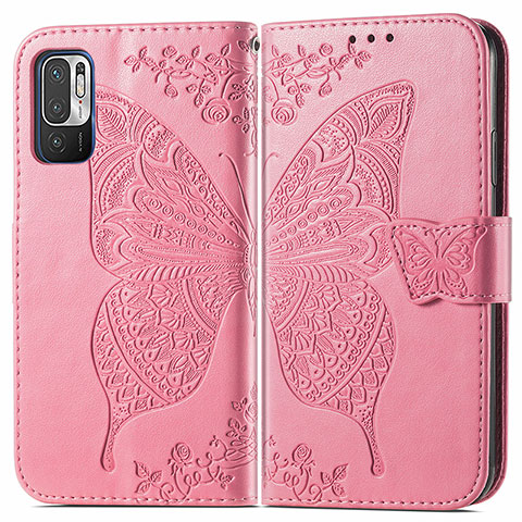 Coque Portefeuille Papillon Livre Cuir Etui Clapet pour Xiaomi Redmi Note 11 SE 5G Rose Rouge