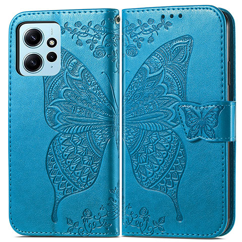 Coque Portefeuille Papillon Livre Cuir Etui Clapet pour Xiaomi Redmi Note 12 4G Bleu