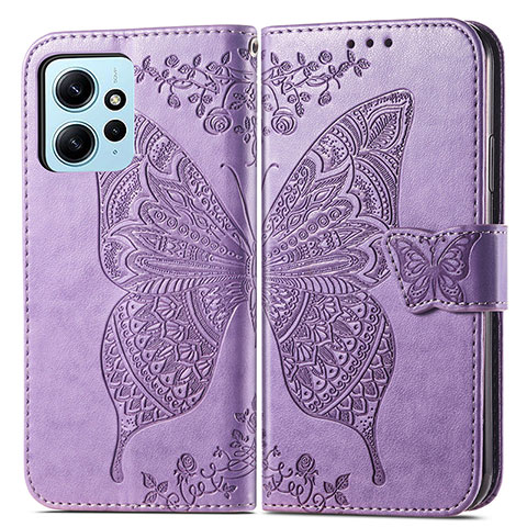 Coque Portefeuille Papillon Livre Cuir Etui Clapet pour Xiaomi Redmi Note 12 4G Violet Clair