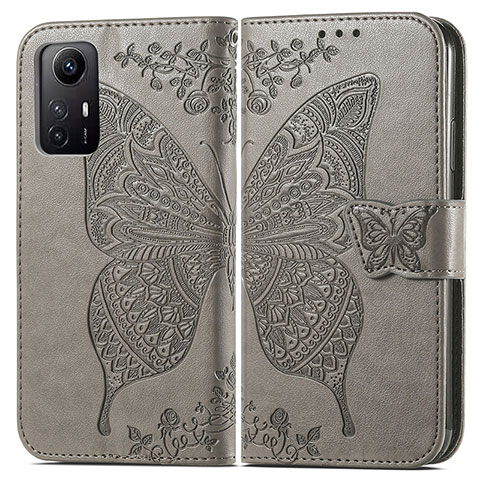 Coque Portefeuille Papillon Livre Cuir Etui Clapet pour Xiaomi Redmi Note 12S Gris