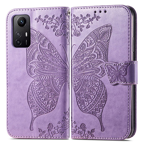 Coque Portefeuille Papillon Livre Cuir Etui Clapet pour Xiaomi Redmi Note 12S Violet Clair