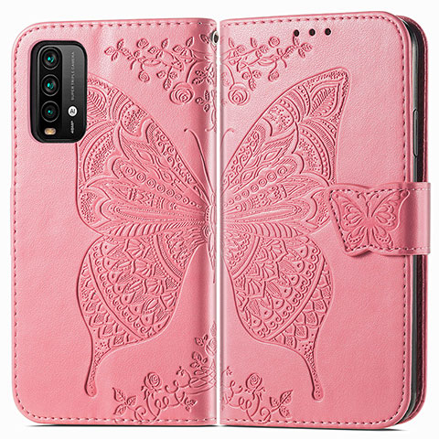 Coque Portefeuille Papillon Livre Cuir Etui Clapet pour Xiaomi Redmi Note 9 4G Rose Rouge