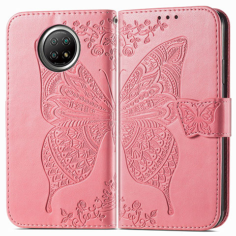 Coque Portefeuille Papillon Livre Cuir Etui Clapet pour Xiaomi Redmi Note 9 5G Rose Rouge