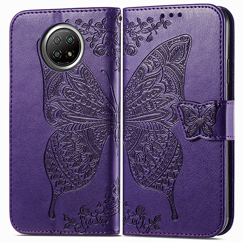 Coque Portefeuille Papillon Livre Cuir Etui Clapet pour Xiaomi Redmi Note 9 5G Violet