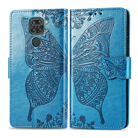 Coque Portefeuille Papillon Livre Cuir Etui Clapet pour Xiaomi Redmi Note 9 Bleu