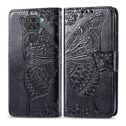 Coque Portefeuille Papillon Livre Cuir Etui Clapet pour Xiaomi Redmi Note 9 Noir